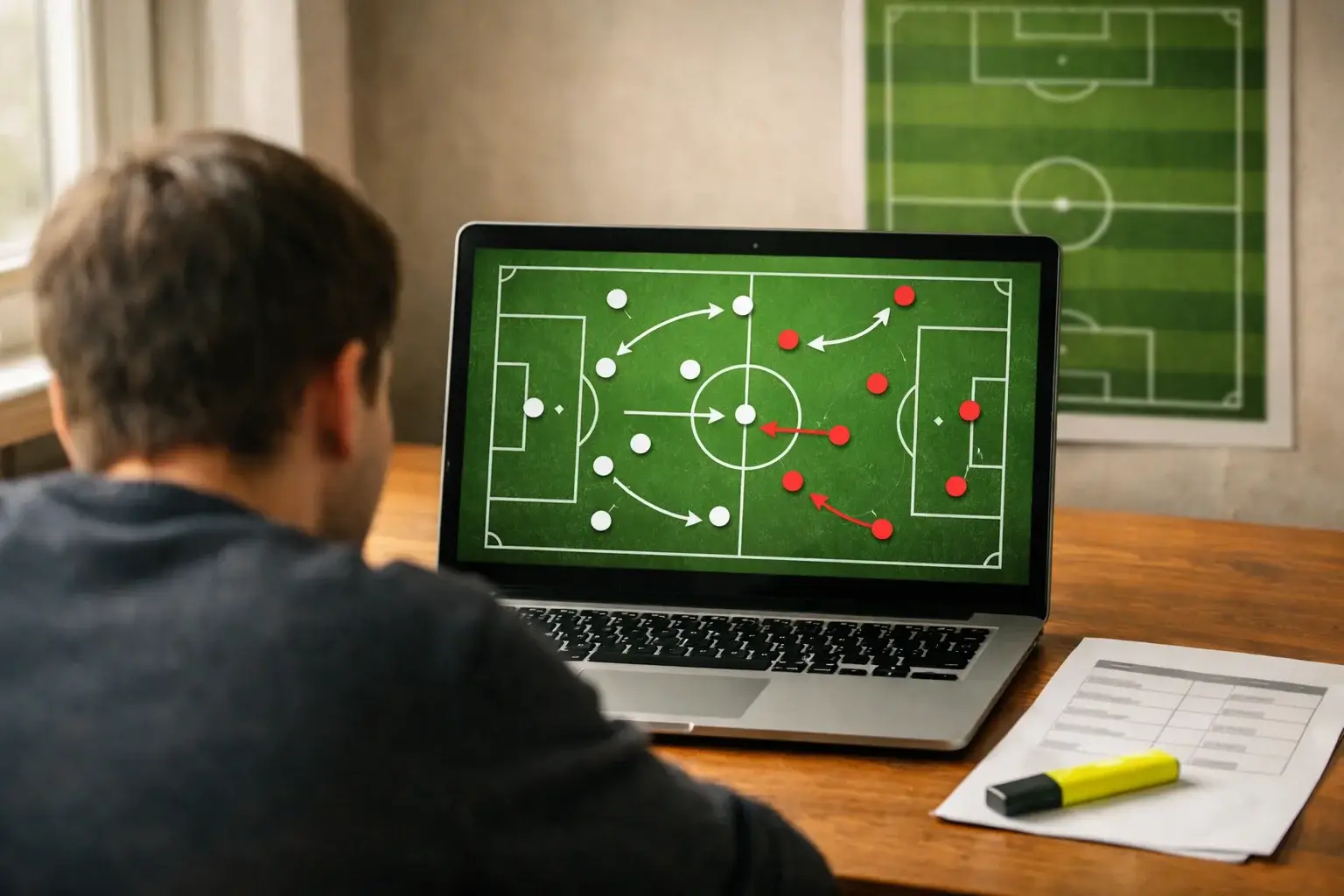 Analyse de match : personne étudiant des statistiques de football sur un écran