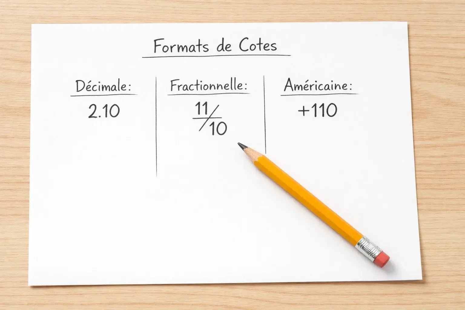 Formats de cotes décimale fractionnelle et américaine en paris sportifs